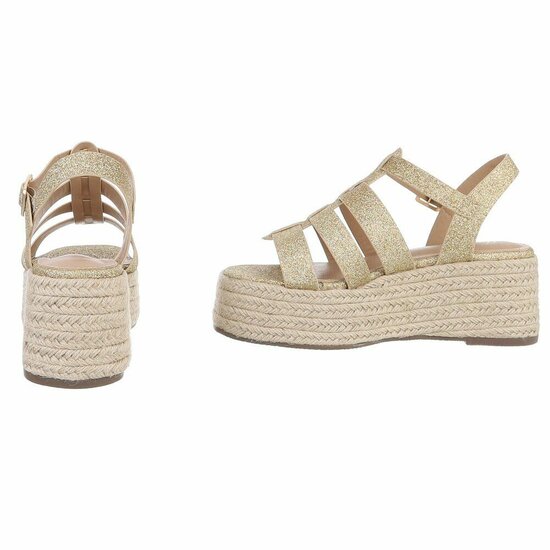 Gouden plateau sandalen Cecili met gevlochten zool