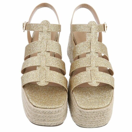 Gouden plateau sandalen Cecili met gevlochten zool