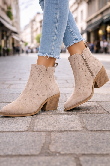 Kaki bruin daimen western-biker enkellaarsje Betsie   