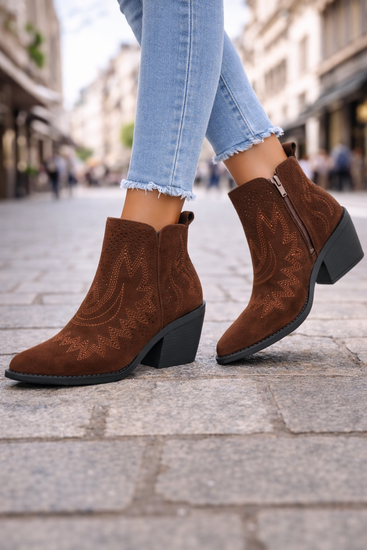 Bruin daimen western-biker enkellaarsje Betsie   