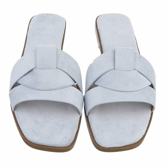 Licht blauwe suède damesslippers Lydie met kruisbands