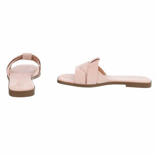 Rose suède damesslippers Lydie met kruisbands