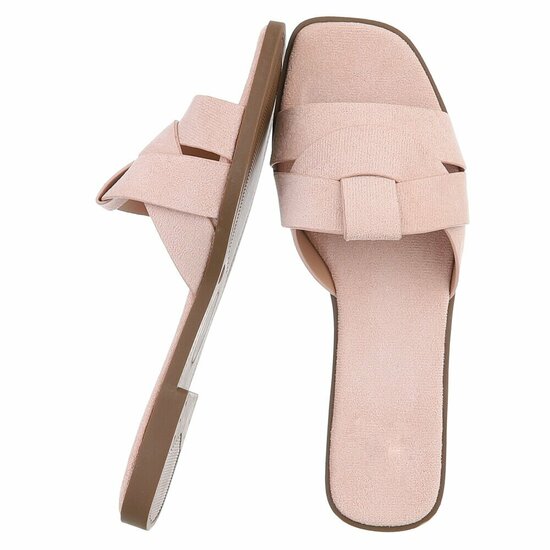Rose suède damesslippers Lydie met kruisbands