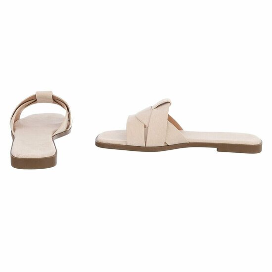 Beige suède damesslippers Lydie met kruisbands