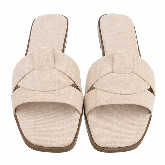 Beige suède damesslippers Lydie met kruisbands