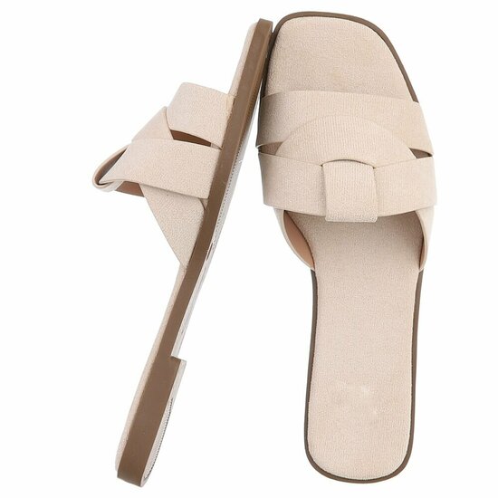 Beige suède damesslippers Lydie met kruisbands