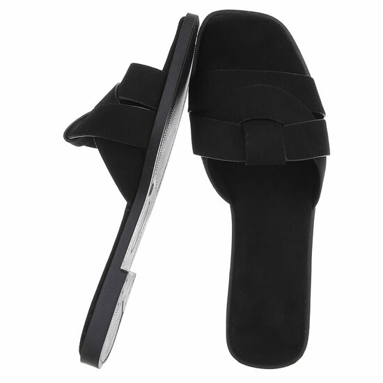 Zwarte suède damesslippers Lydie met kruisbands