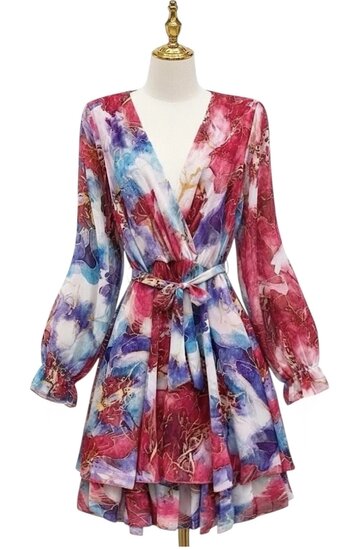 Mooie korte multi coloured wrap jurk met bloemmotief
