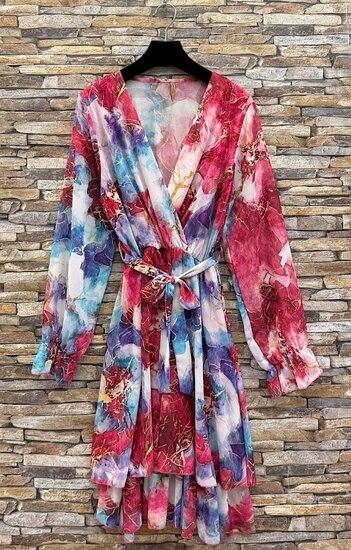 Mooie korte multi coloured wrap jurk met bloemmotief