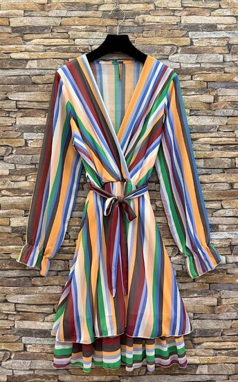 Mooie korte multi colour gestreepte wrap jurk 