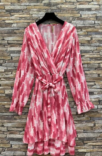 Mooie korte rose wrap jurk met motief