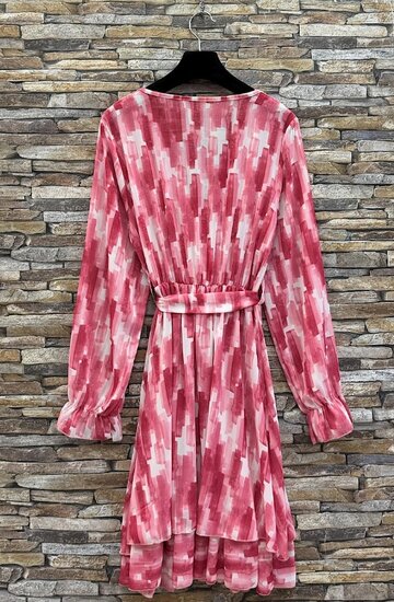 Mooie korte rose wrap jurk met motief