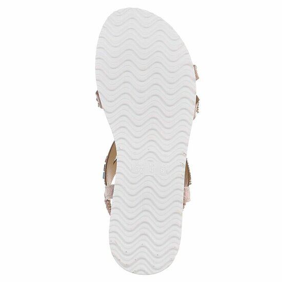 Champagne dames sandalen met kleurrijke steentjes en elastische band Cedela