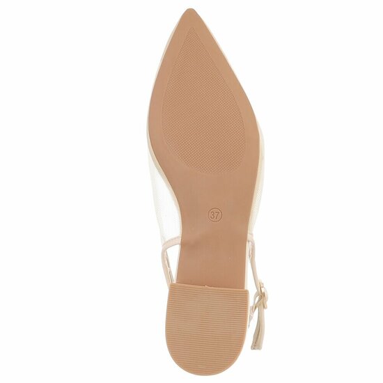 Beige slingback pumps Raphaele met transparant mesh en lage hak