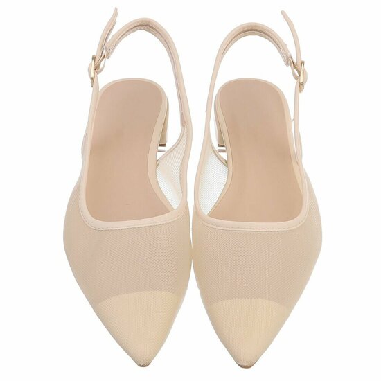 Beige slingback pumps Raphaele met transparant mesh en lage hak