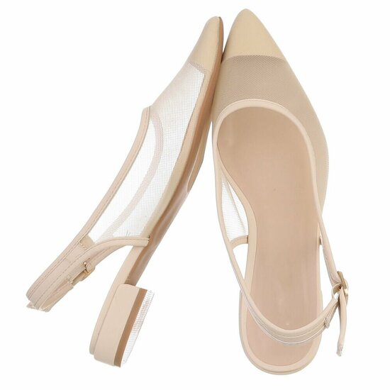 Beige slingback pumps Raphaele met transparant mesh en lage hak