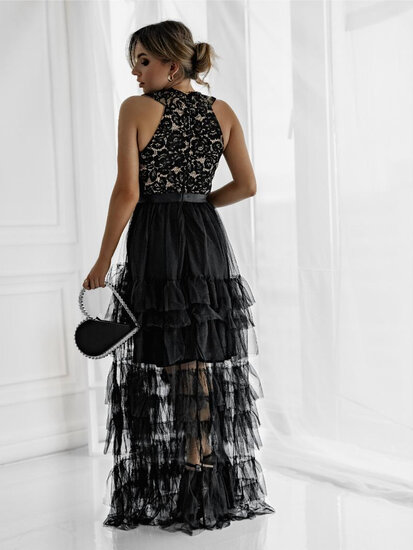 Elegante zwarte galajurk in tulle