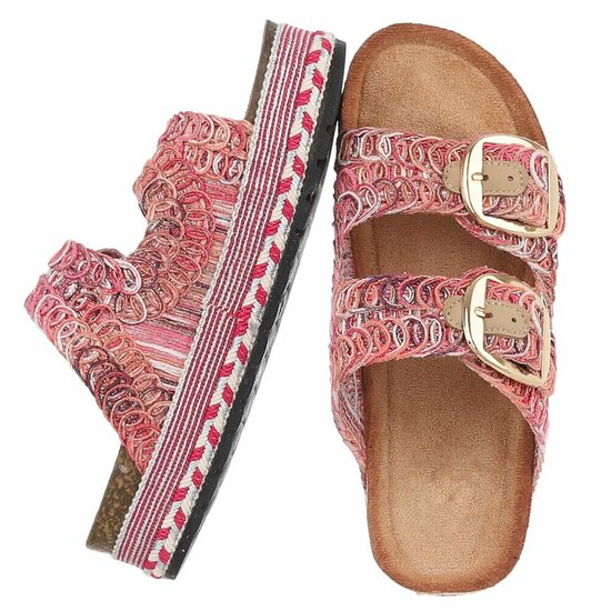 Fuchsia plateau slippers Cendi met gesp en borduurdetails