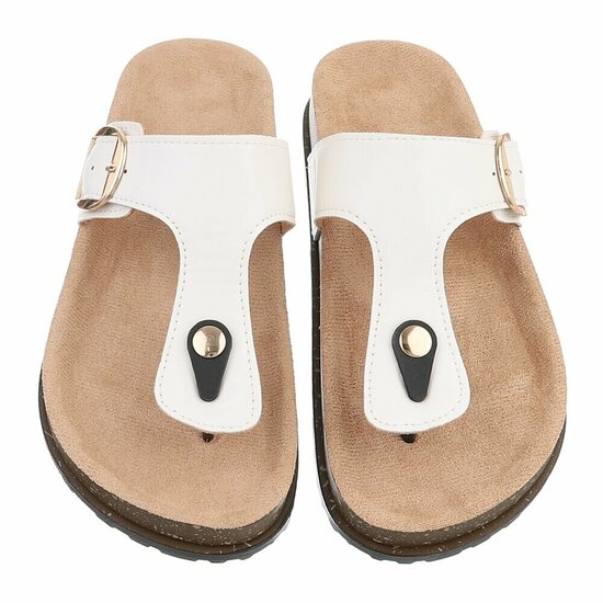 Witte teenslippers Karin met gesp en comfortzool