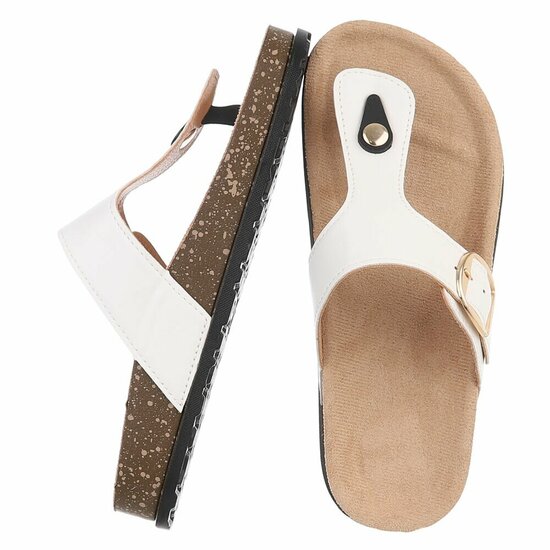 Witte teenslippers Karin met gesp en comfortzool
