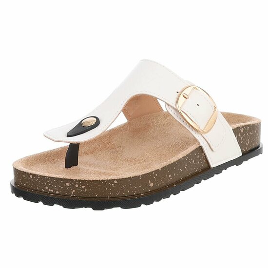 Witte teenslippers Karin met gesp en comfortzool