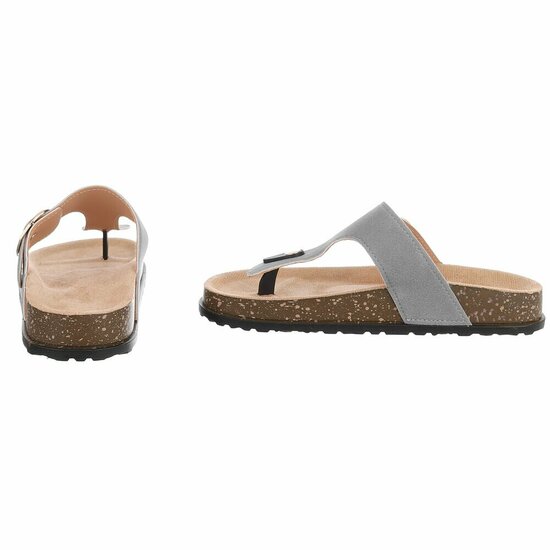 Grijze teenslippers Karin met gesp en comfortzool