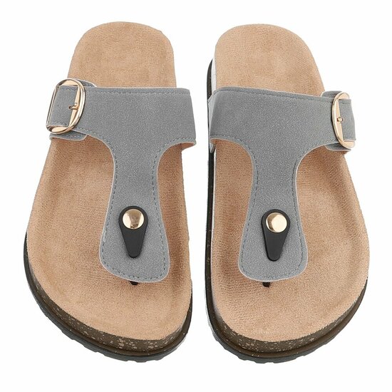 Grijze teenslippers Karin met gesp en comfortzool