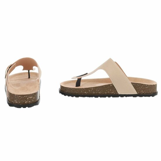 Beige teenslippers Karin met gesp en comfortzool