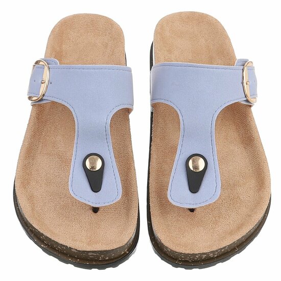 Blauwe teenslippers Karin met gesp en comfortzool