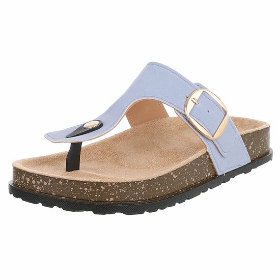 Blauwe teenslippers Karin met gesp en comfortzool
