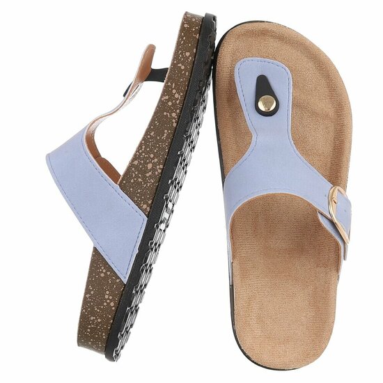 Blauwe teenslippers Karin met gesp en comfortzool