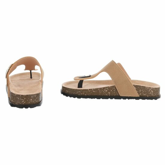 Kaki teenslippers Karin met gesp en comfortzool