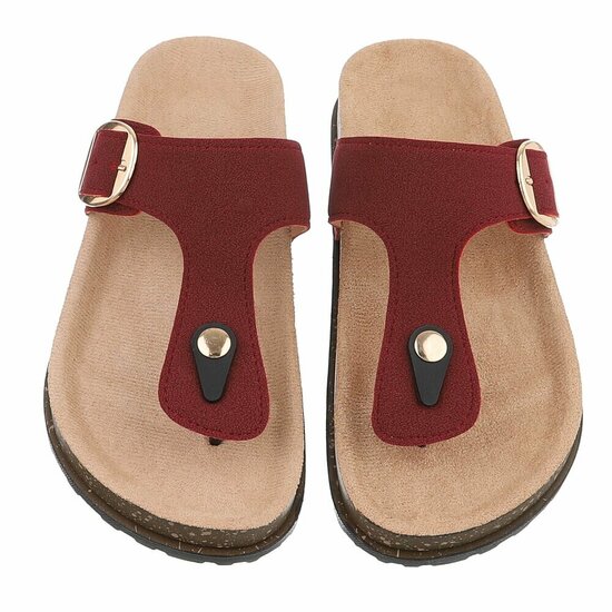 Bordeaux teenslippers Karin met gesp en comfortzool