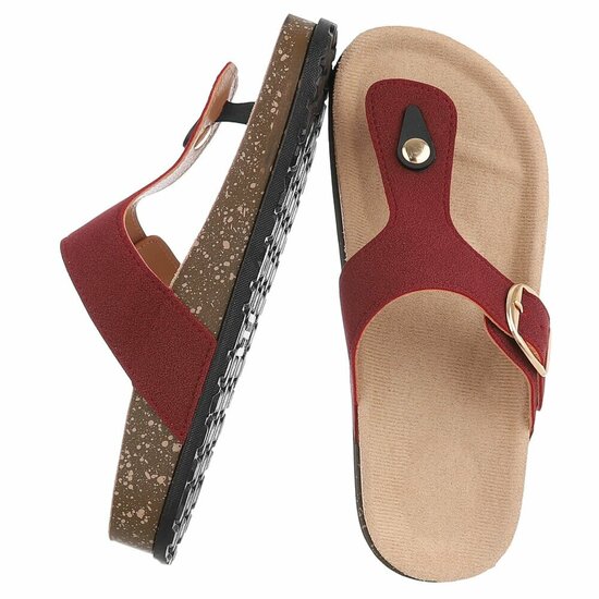 Bordeaux teenslippers Karin met gesp en comfortzool