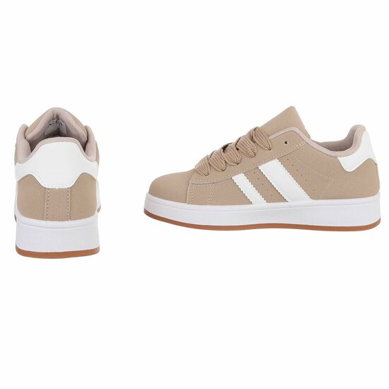 Kaki lage sneaker Hesly met witte strepen