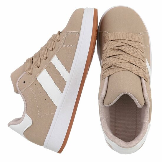 Kaki lage sneaker Hesly met witte strepen