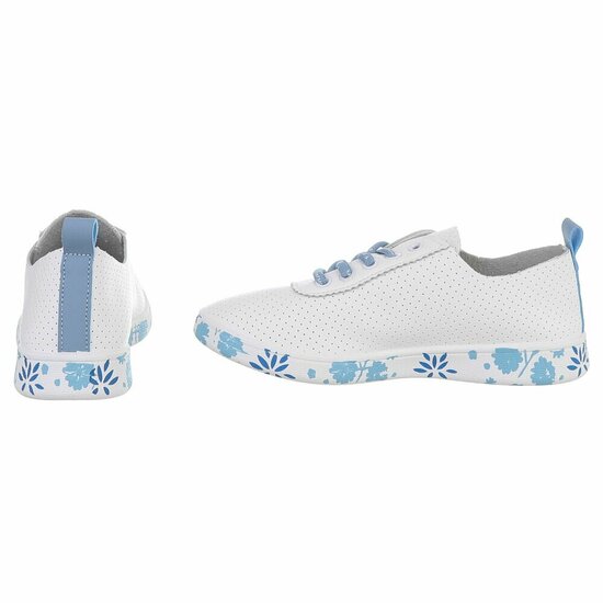 Witte luxe sneakers Pauline met blauwe accenten
