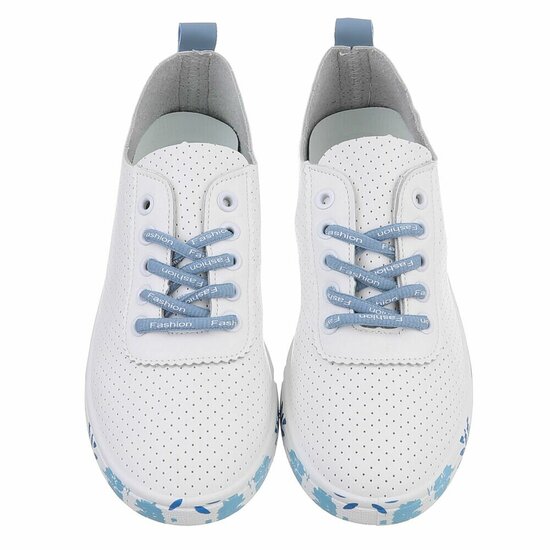 Witte luxe sneakers Pauline met blauwe accenten