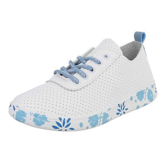 Witte luxe sneakers Pauline met blauwe accenten