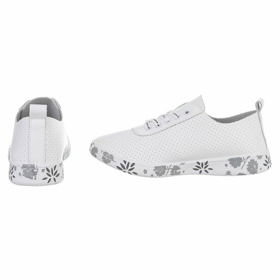 Witte luxe sneakers Pauline met grijs-zwarte accenten