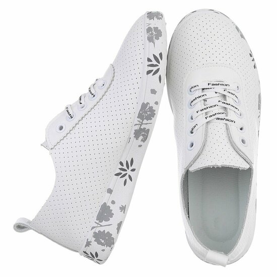 Witte luxe sneakers Pauline met grijs-zwarte accenten