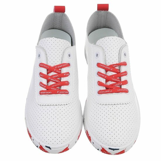 Witte luxe sneakers Pauline met rode accenten