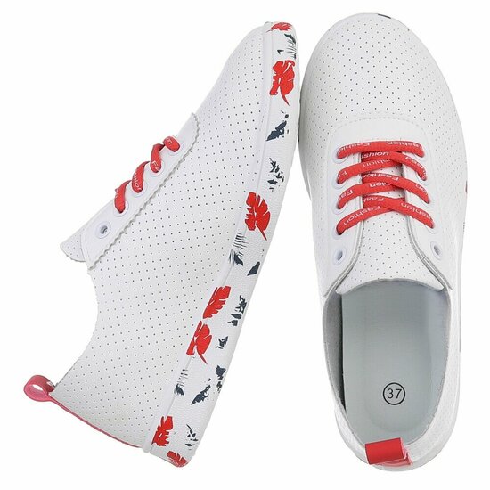 Witte luxe sneakers Pauline met rode accenten