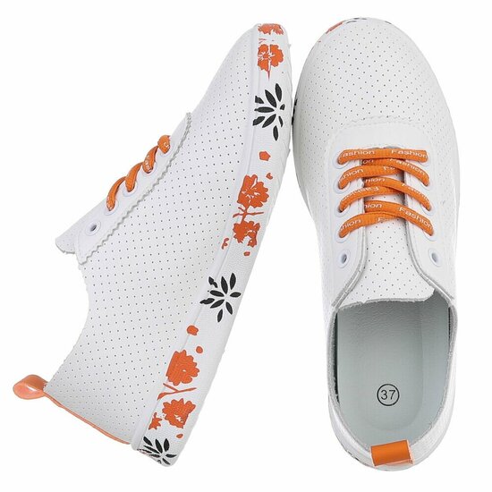 Witte luxe sneakers Pauline met oranje accenten