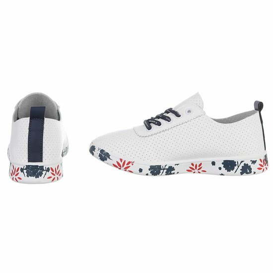 Witte luxe sneakers Pauline met blauw-rode accenten