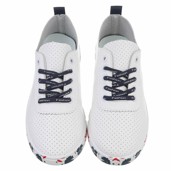 Witte luxe sneakers Pauline met blauw-rode accenten