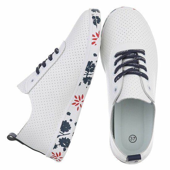 Witte luxe sneakers Pauline met blauw-rode accenten