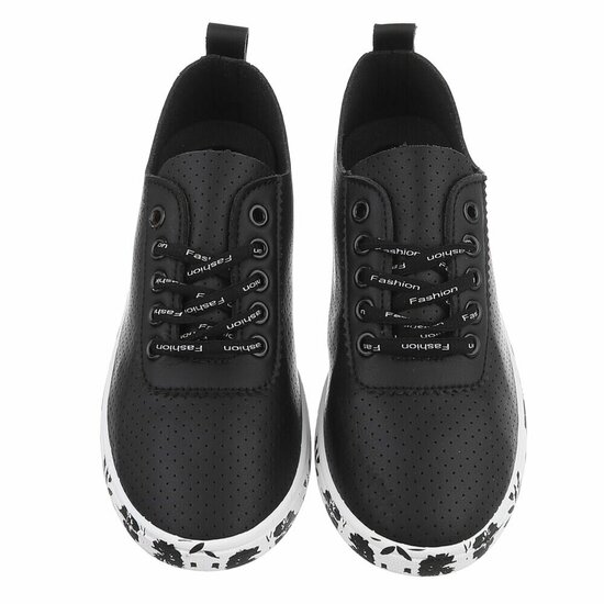 Zwarte luxe sneakers Pauline met zwarte accenten