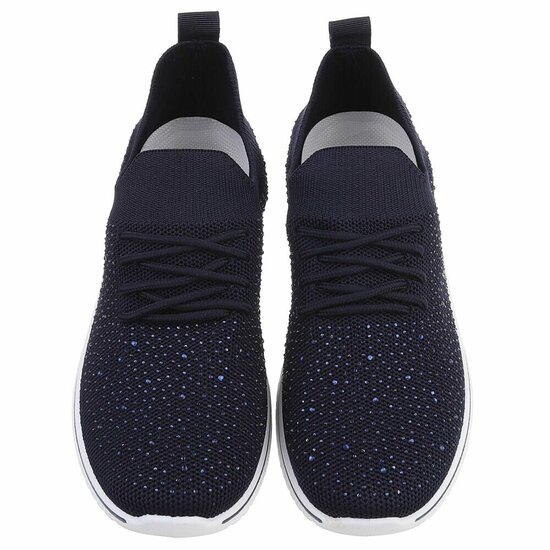 Donker blauwe luxe sneakers Sietske met strass details