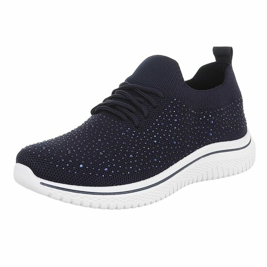 Donker blauwe luxe sneakers Sietske met strass details